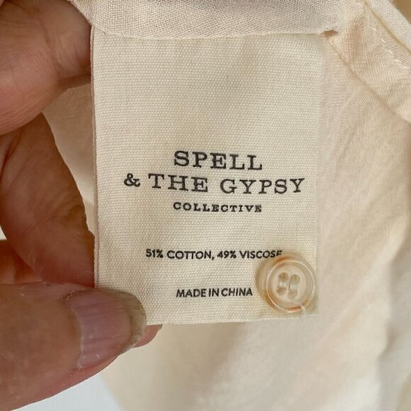 Spell Loves Me Not Embroidered Button Front Boho Cream Cotton Blouse Top Medium - Picture 9 of 10